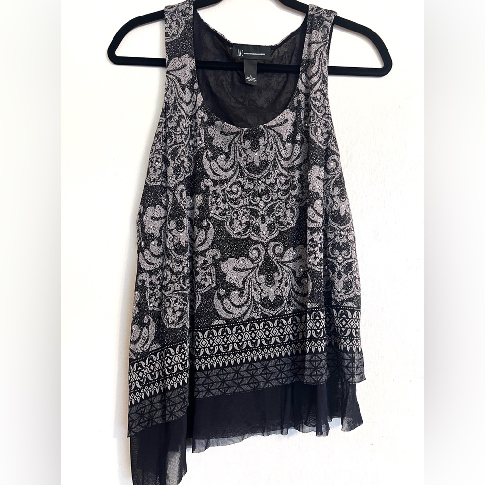 INC International Concepts Sleeveless Asymmetrical Top Blouse with Rhinestones